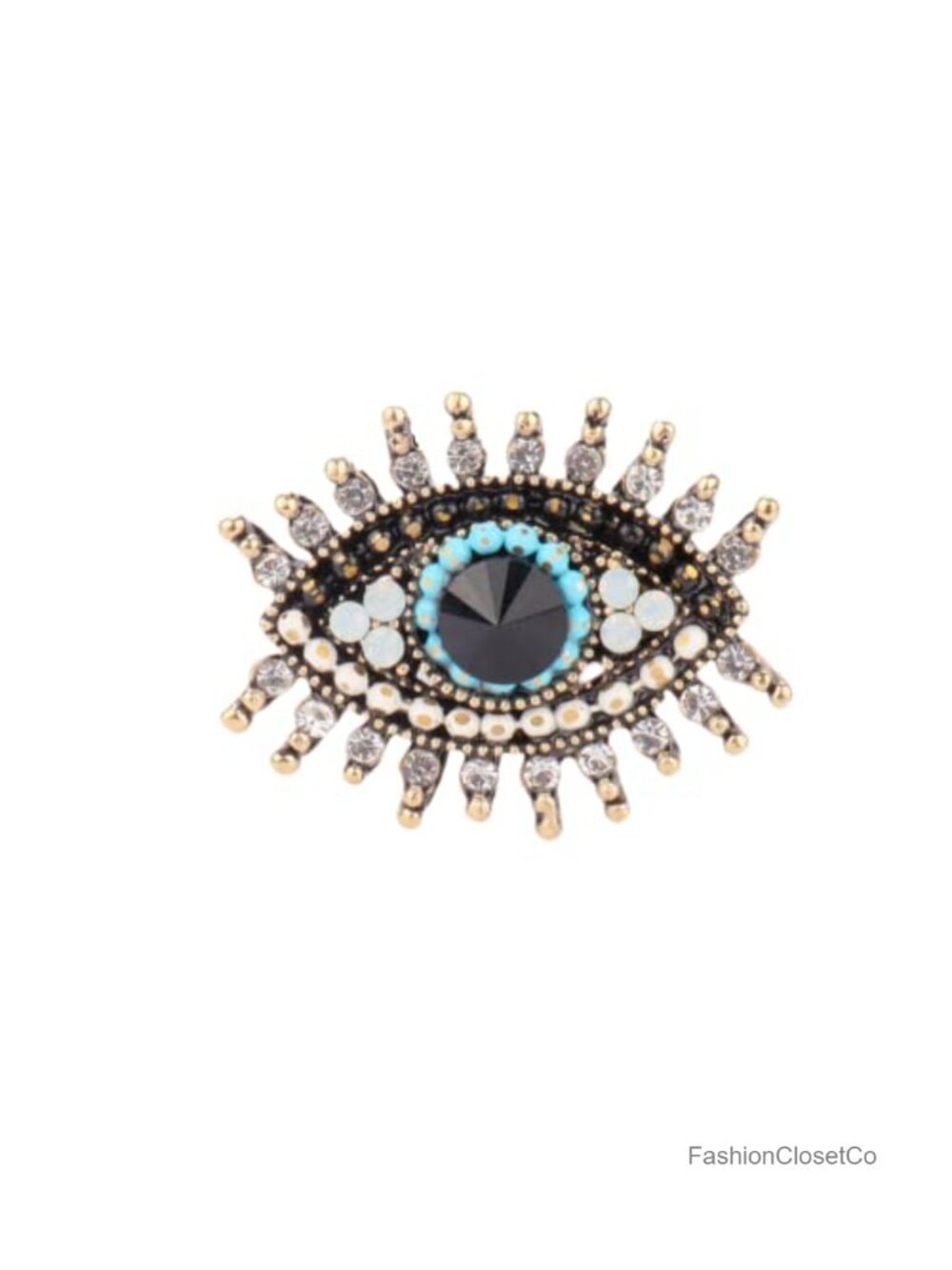 Evil Eye Brooch Pin Freshwater Pearl Rhinestone Crystal Vintage Lapel